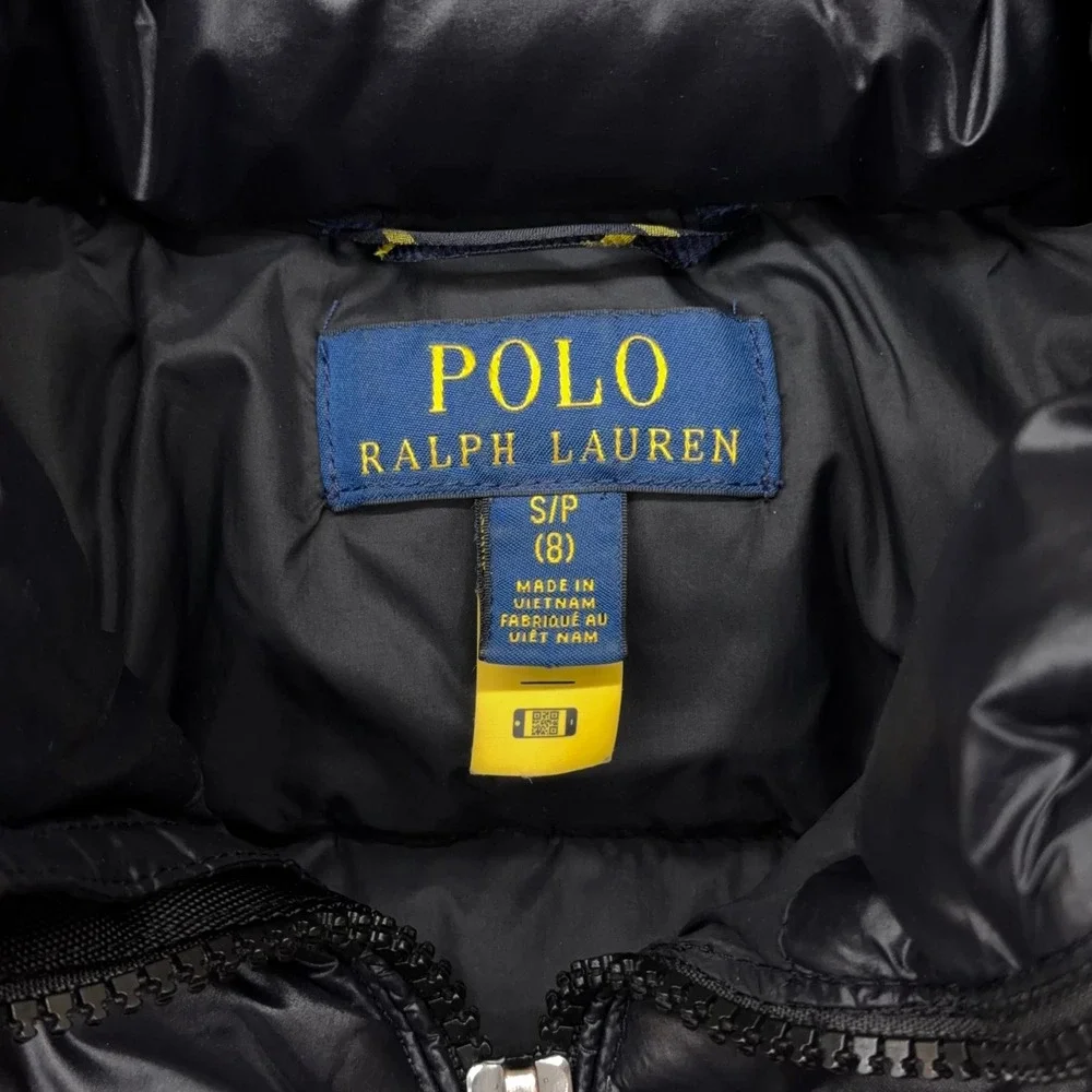 Polo Ralph Lauren Kids Black Puffer Jacket Size S 8‎ Red Pony Quilted No Hood